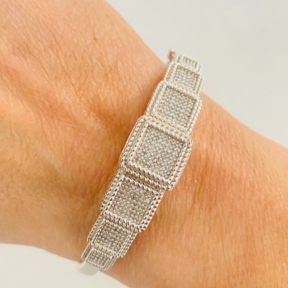 Beautiful Vintage Ornate Sterling Silver Panel Bracelet – Stamped 925 SJD